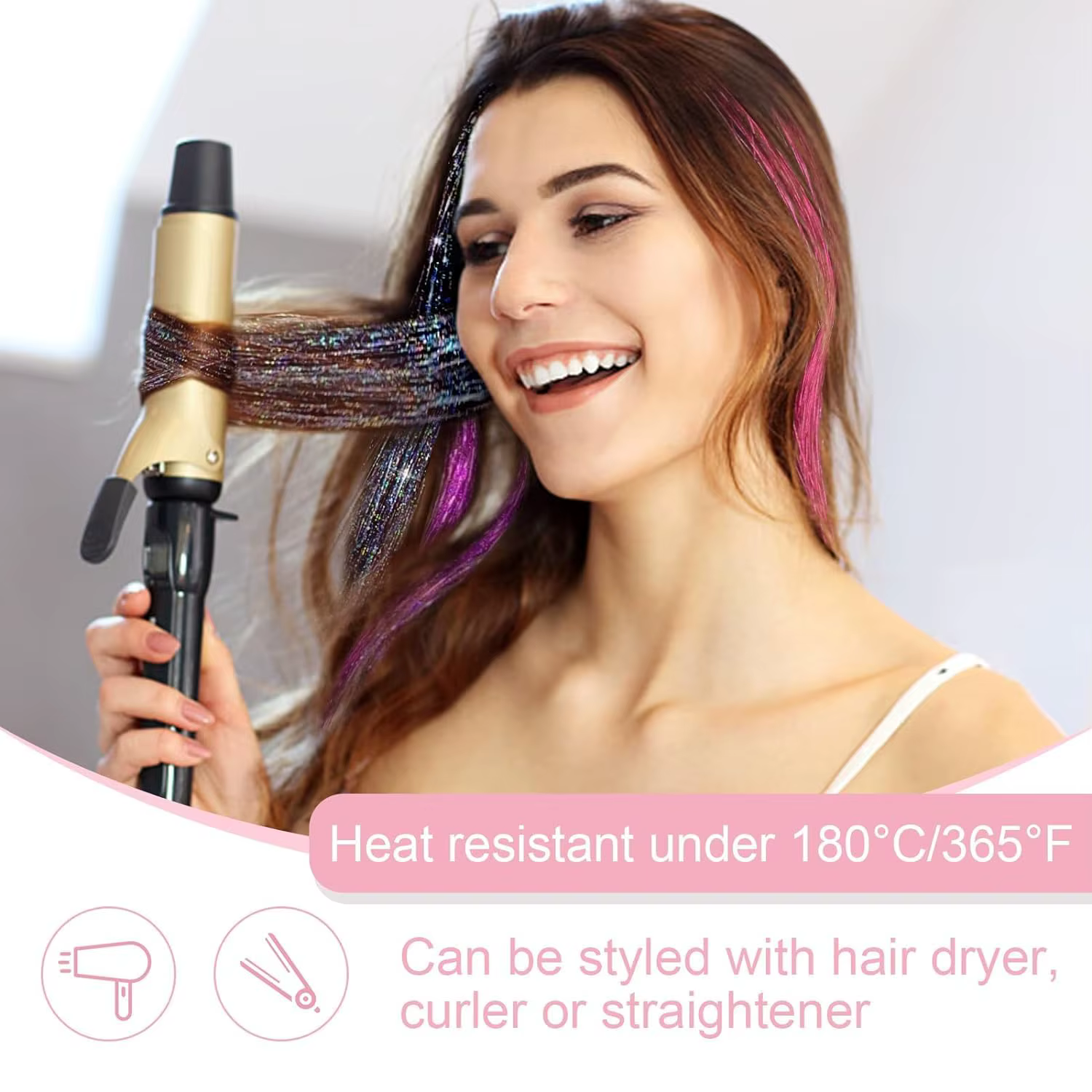 12 pièces pince à cheveux en 19.6 pouces paillettes guirlandes Extensions
