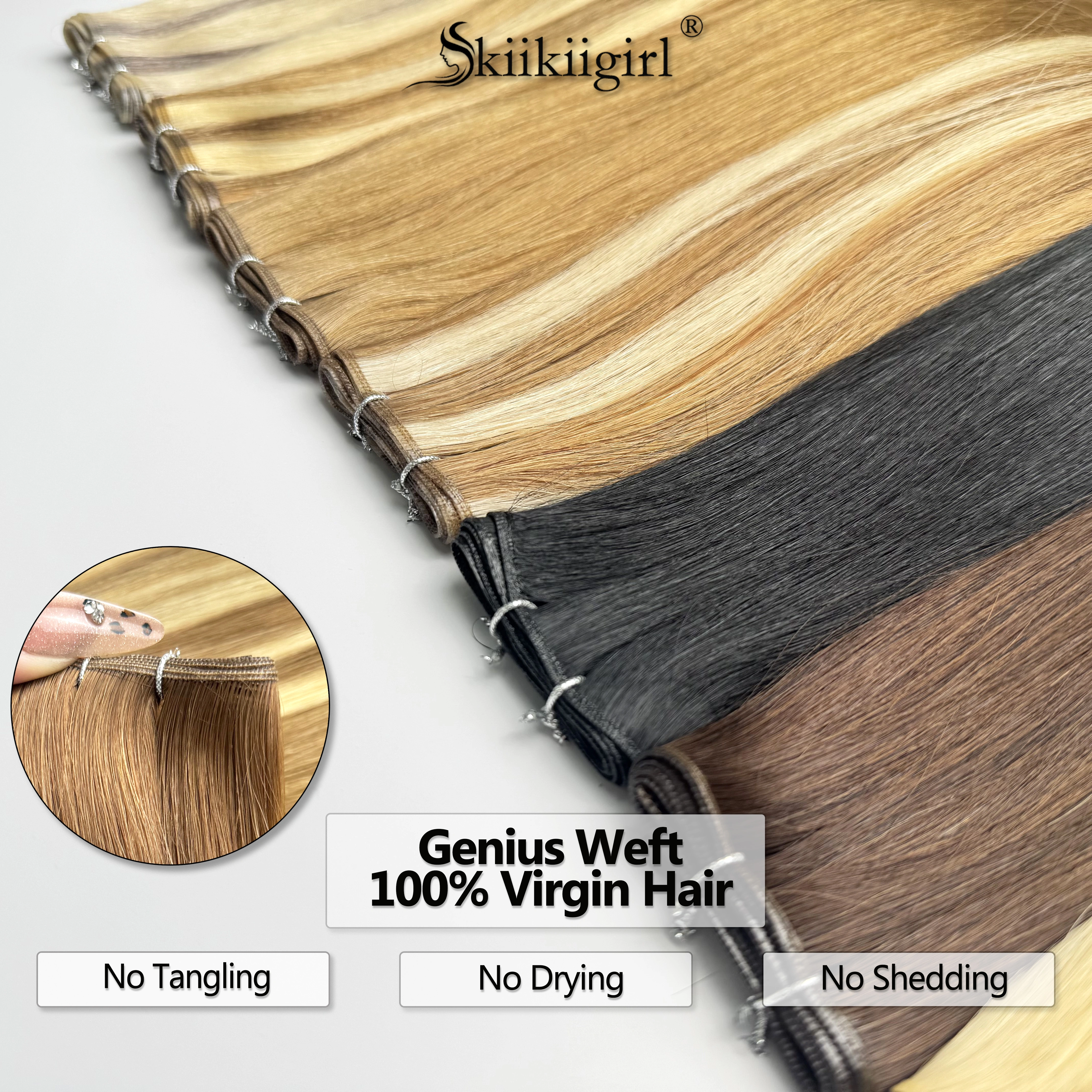 Extensions de cheveux humains Genius Trame 100G paquets blonds doubles dessinés