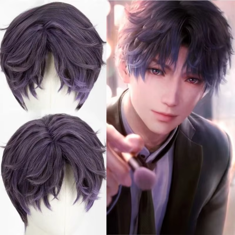 Rafayel perruque jeu amour et espace profond Cosplay Qiyu sirène artiste poissons synthétique violet cheveux jeu de rôle accessoires fête pour hommes