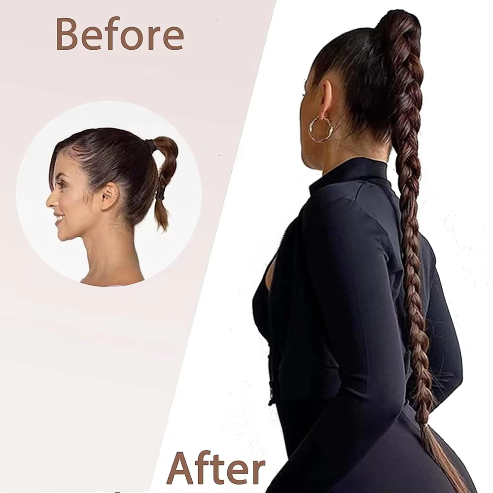 Extension de queue de cheval longue tresse avec cravate élastique enveloppement droit autour des Extensions de cheveux tressés postiche synthétique naturelle 30 pouces