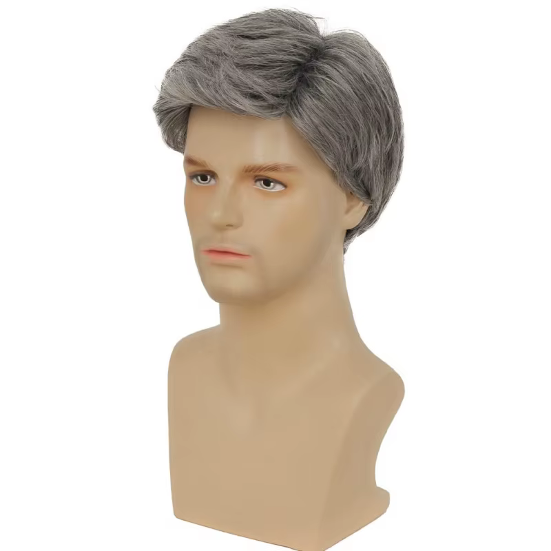 Perruque Courte Synthétique Grise pour Homme
