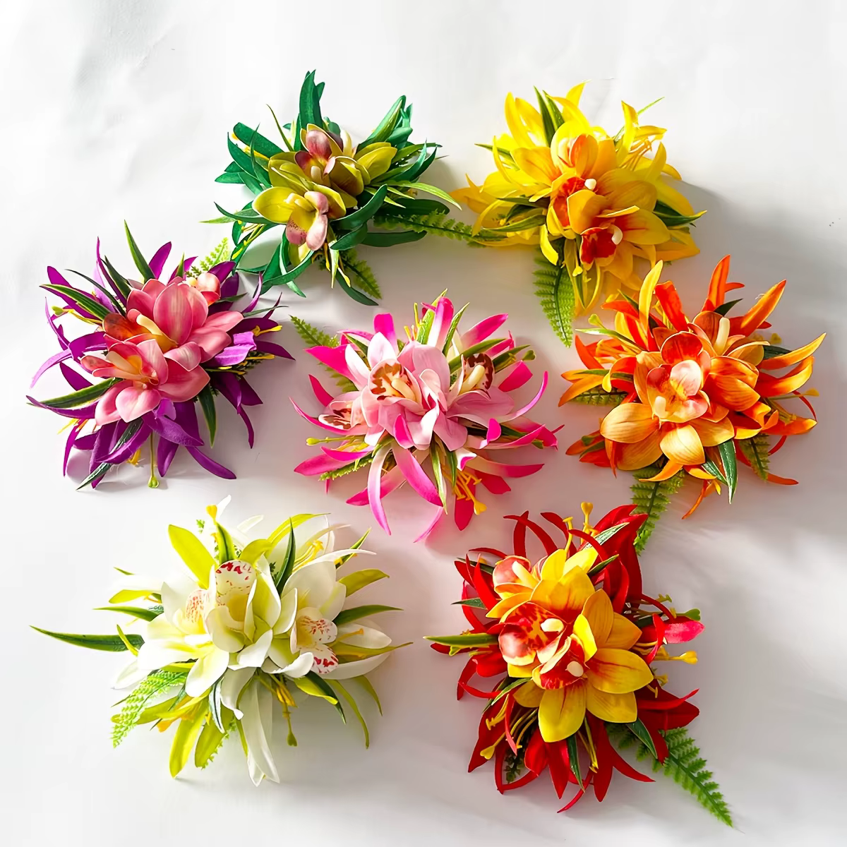 1pc Clip à cheveux en fleur d'orchidée artificielle pour les vacances à la plage hawaïenne