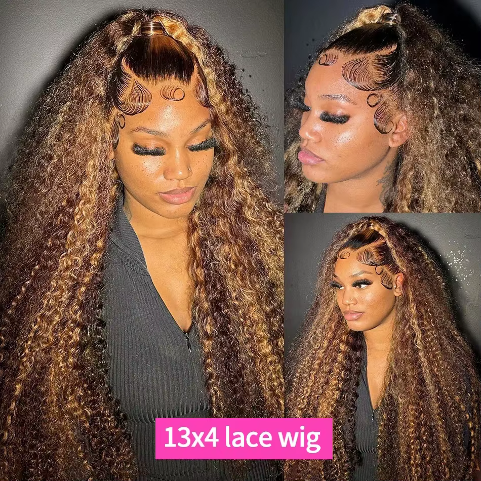 30 36 pouces bouclés mettre en évidence perruque cheveux humains miel blond 13x4 dentelle avant vague profonde 13x6 Hd