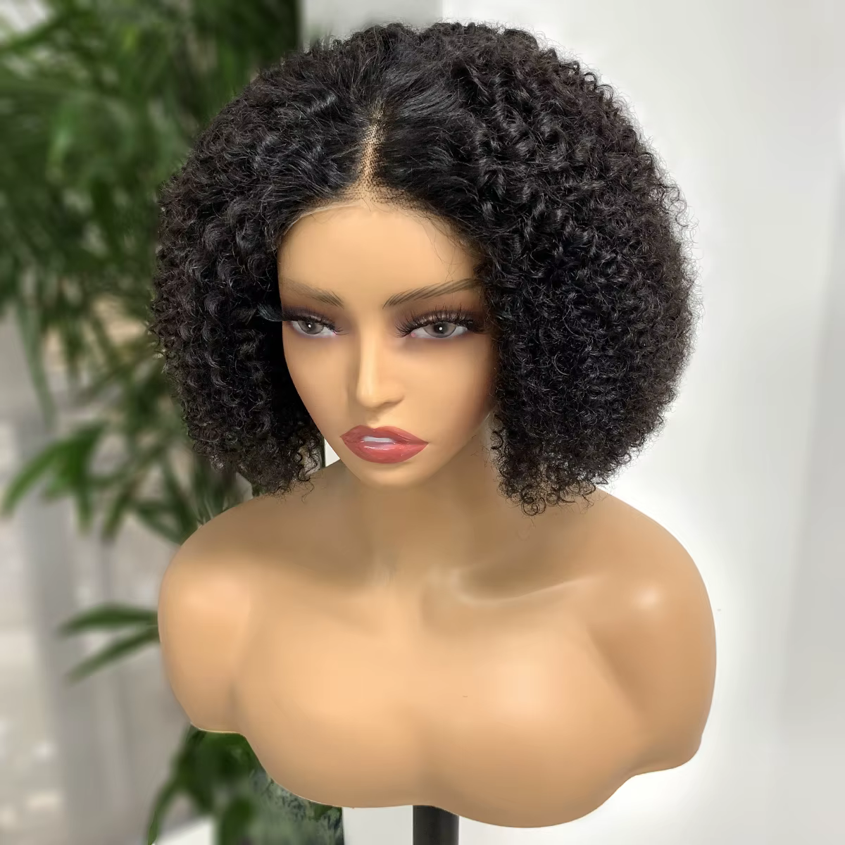 Crépus bouclés Bob perruque cheveux humains 180% densité 4x4 dentelle avant perruques