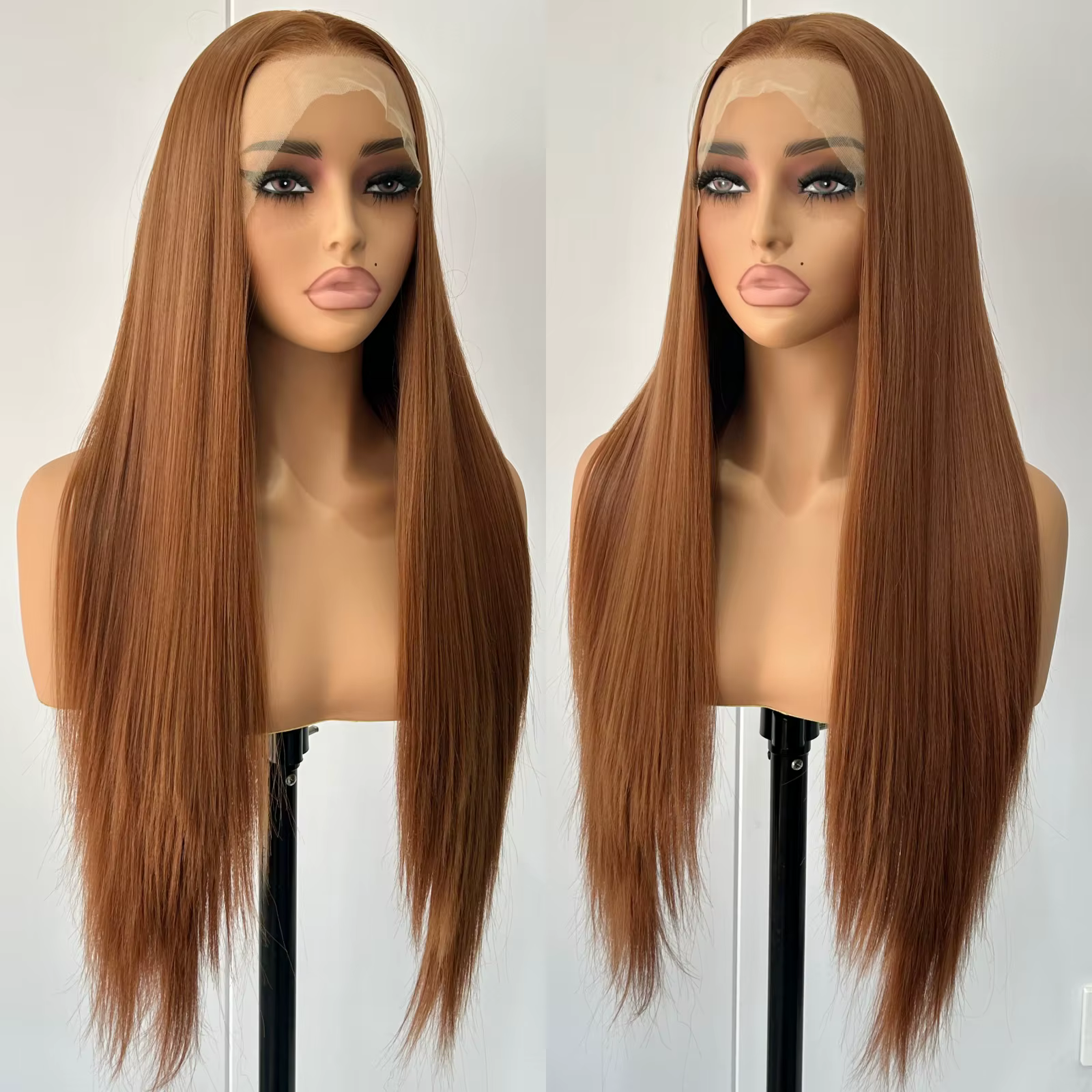 Perruque Synthétique Longue et Soyeuse de Couleur Brun Clair