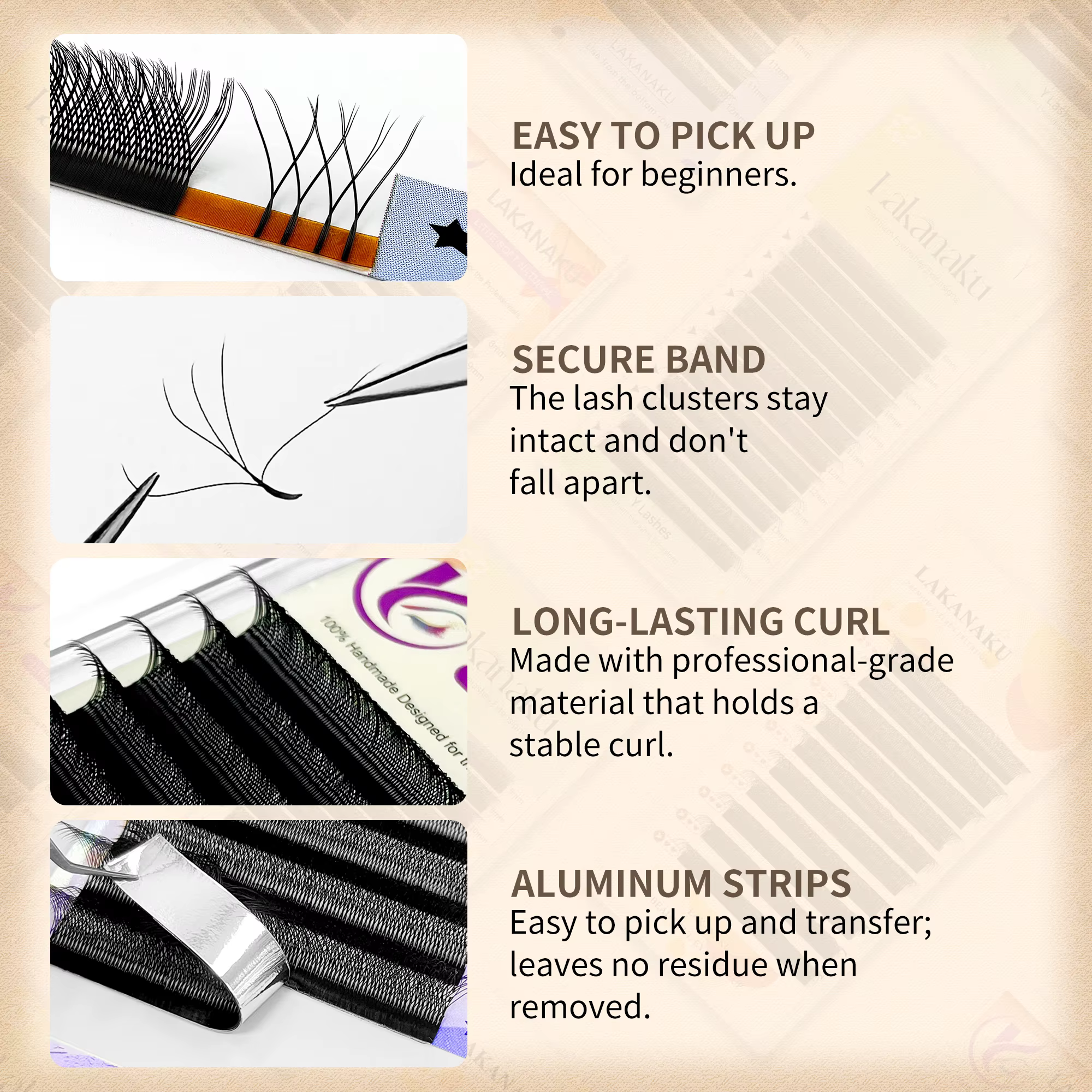 LAKANAKU YY/3D/4D/5D/6D/7D W Clover Extensions de cils pré-faits en éventail pour volume