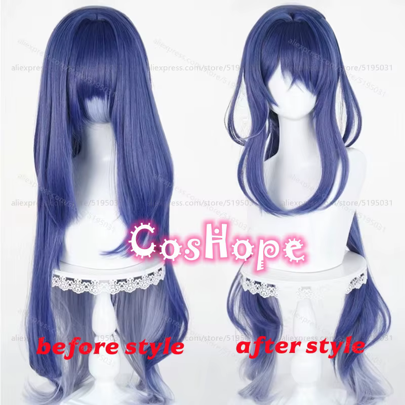 Lauma Cosplay perruque 100 cm longue bleu dégradé