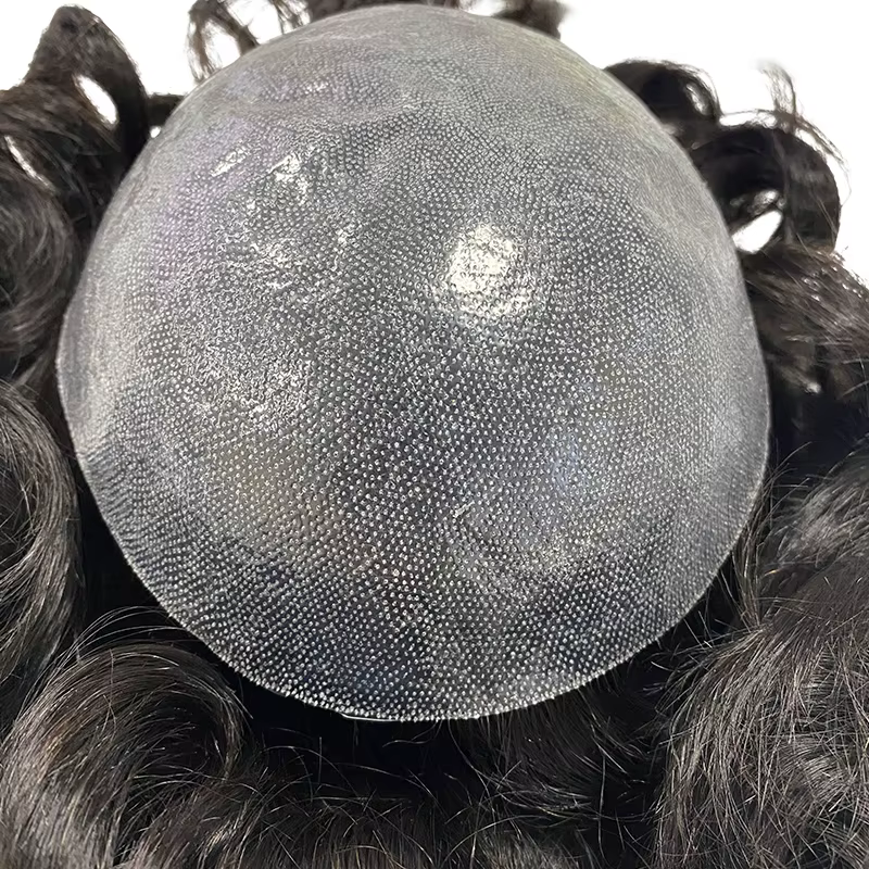 Hommes toupet avec noeuds peau mince prothèse capillaire pleine PU 0.08-0.1 cm indien perruques de cheveux humains