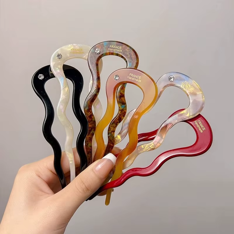 Pince à cheveux torsadée française en acétate