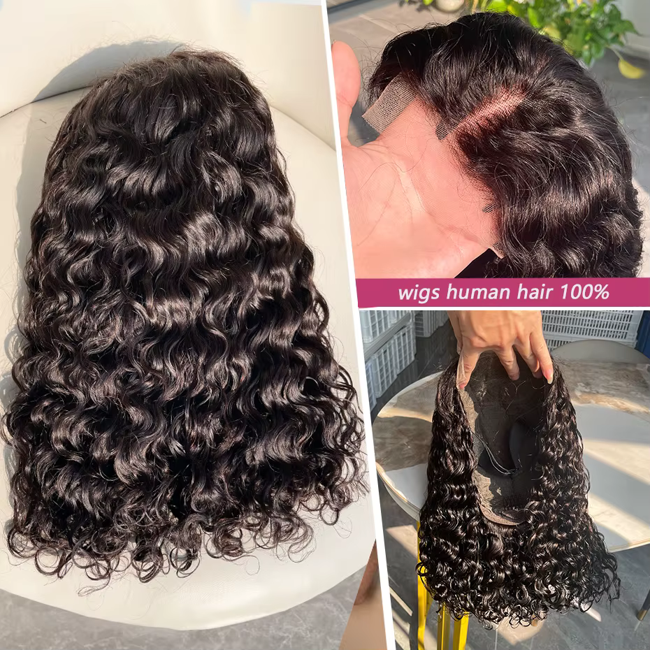 Perruque 100% Cheveux Humains 5x5 Sans Colle Ondulée Effet Mouillé Transparente HD 13x4 Vraie Chevelure Vietnamienne Naturelle Densité 250 300
