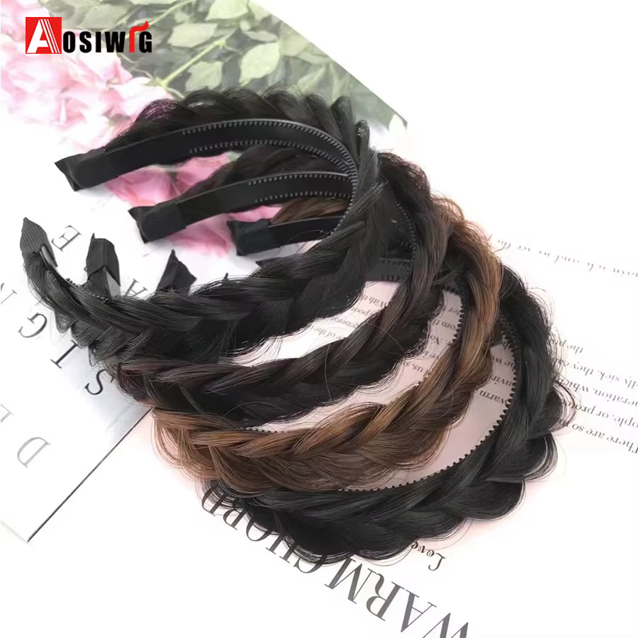 Bandeau tressé en arête de poisson synthétique