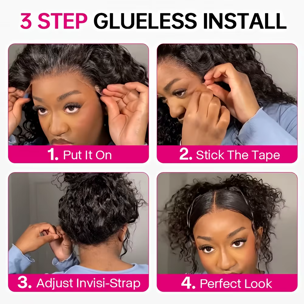 30-36 pouces 360 pleine sangle invisible cordon Sung Hd dentelle 250 densité eau crépus bouclés profonde perruque de cheveux humains noir sans colle