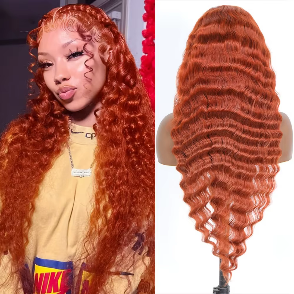 Perruques de cheveux humains au gingembre vague profonde 13X6 30 pouces Hd dentelle frontale