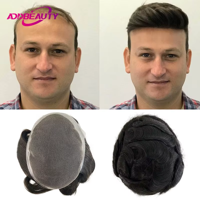 Prothèse capillaire pour hommes en dentelle HD et PU