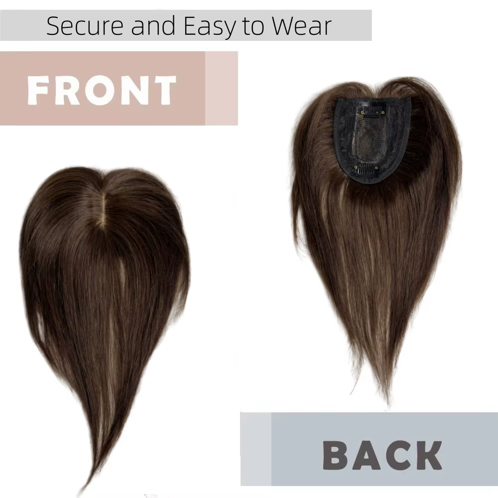 25cm pince en cheveux humains naturels Topper pour femmes frange