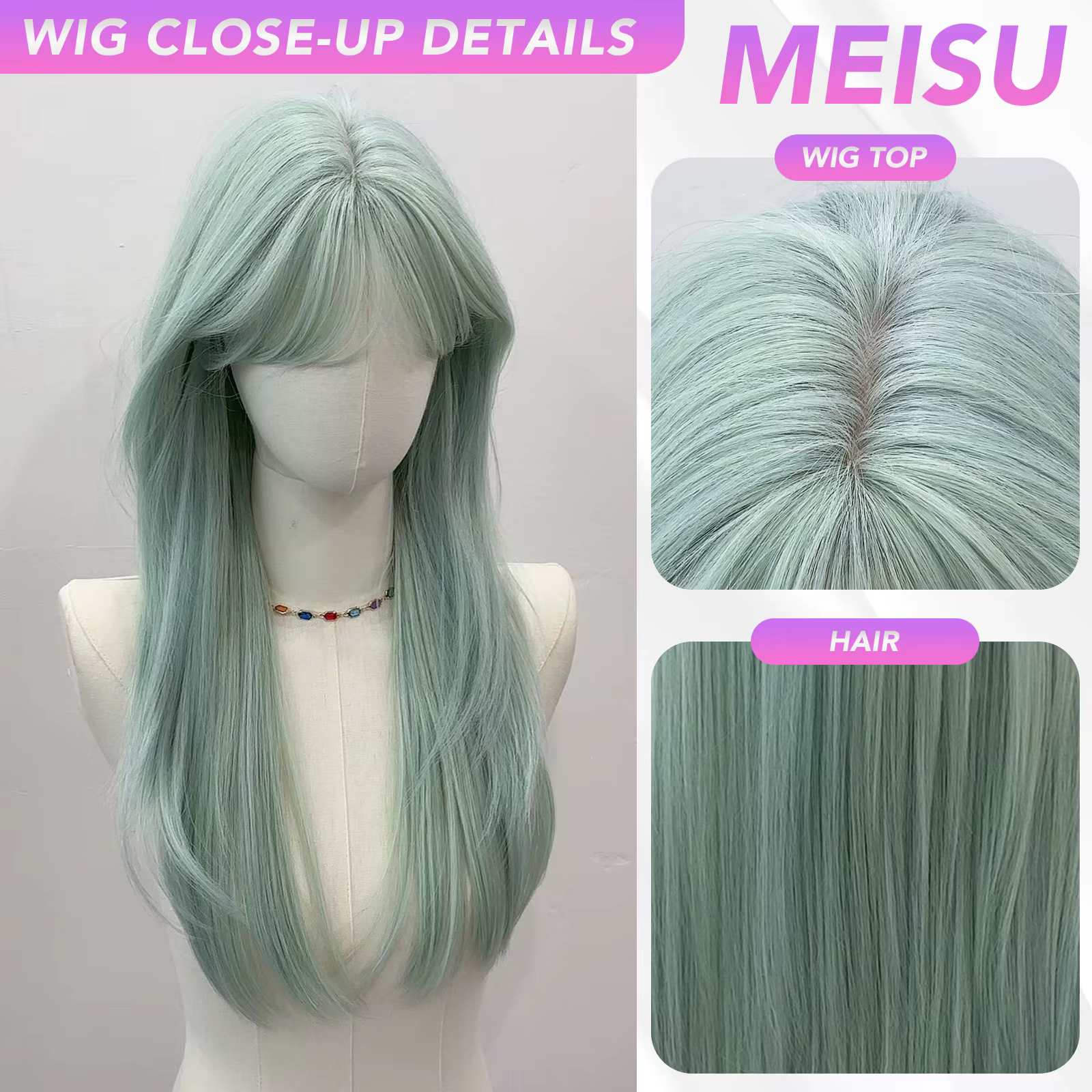 MEISU – perruque synthétique longue et lisse de 24 pouces