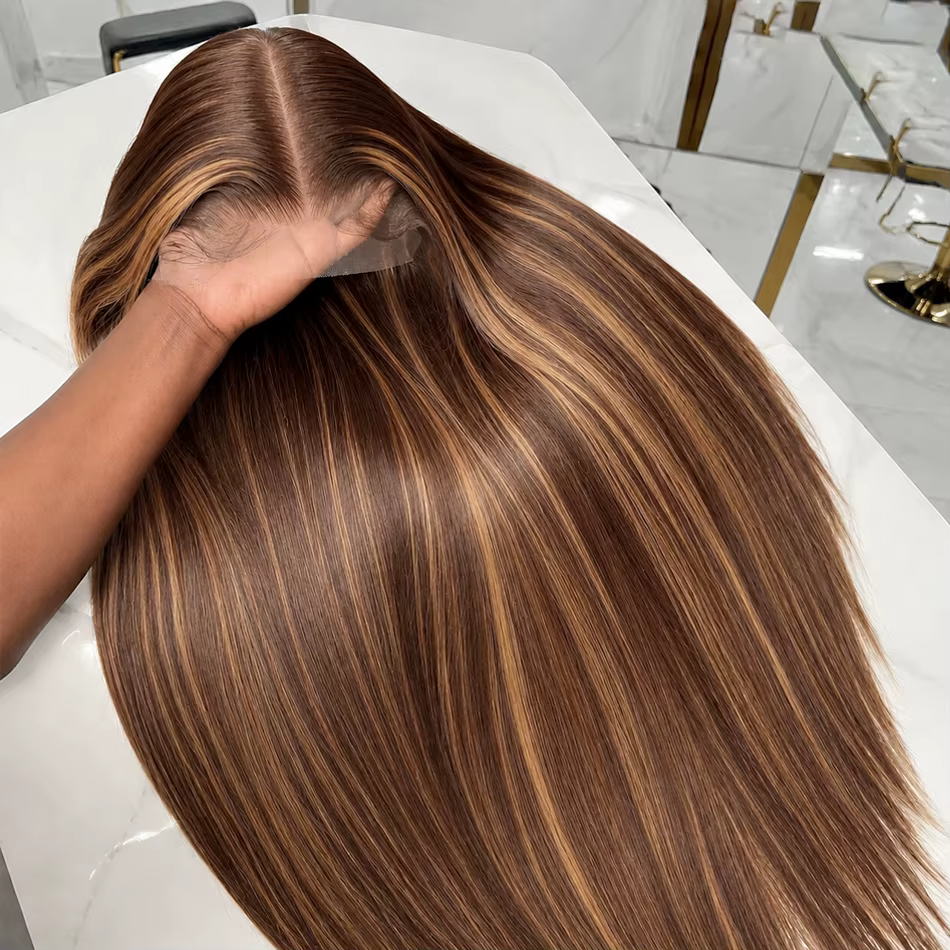 Perruque à mèches de cheveux humains 13X6 avec dentelle frontale HD
