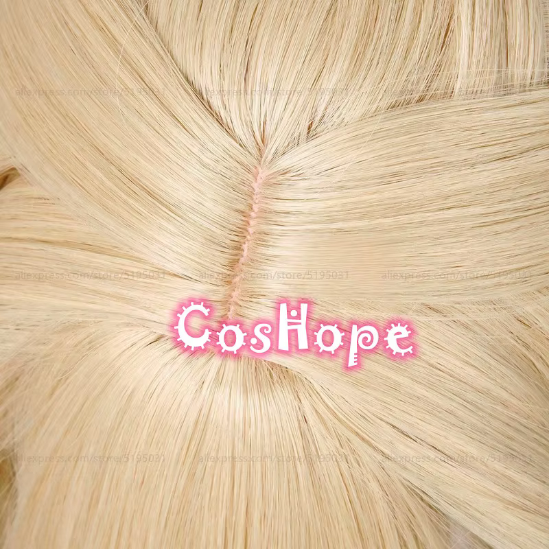 Cartethyia Cosplay perruque avec oreilles 90 cm de Long pré tressé lin doré