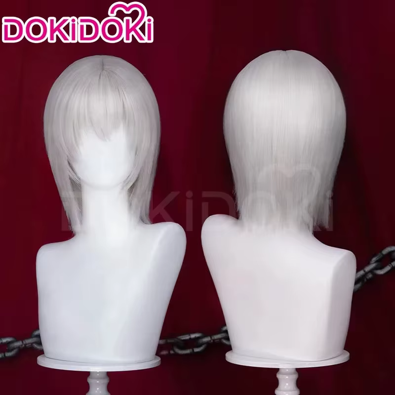 EN STOCK Dante ergil Lady Nico perruque jeu Cosplay DokiDoki Halloween 35 cm Siler gris blanc cheveux Mary Dante collier casquette Coszei