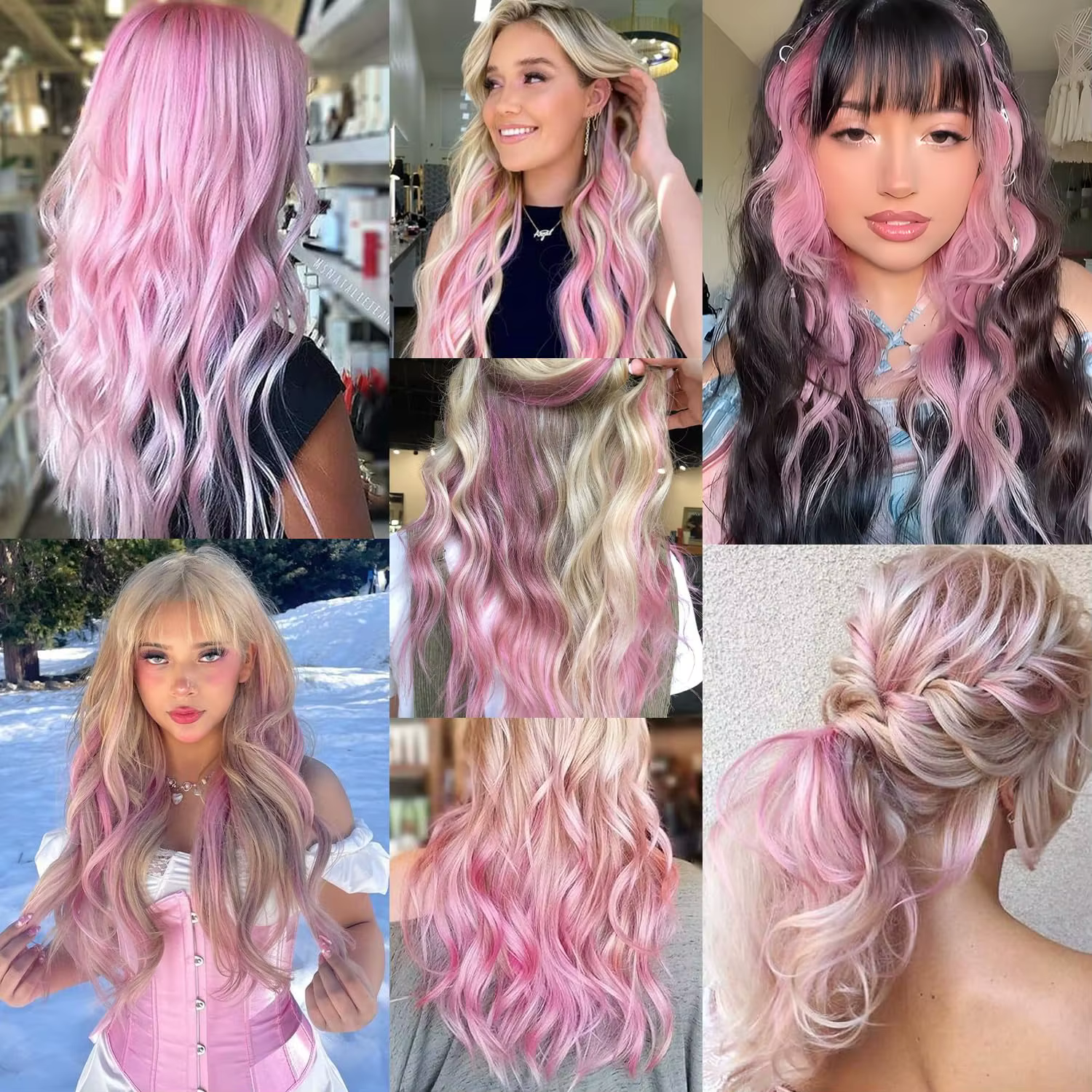 6 Pièces Extensions de Cheveux Noirs 22 Pouces Bouclées Ondulées Colorées à Clipser pour Enfants Filles Synthétiques – Idéales pour les Fêtes
