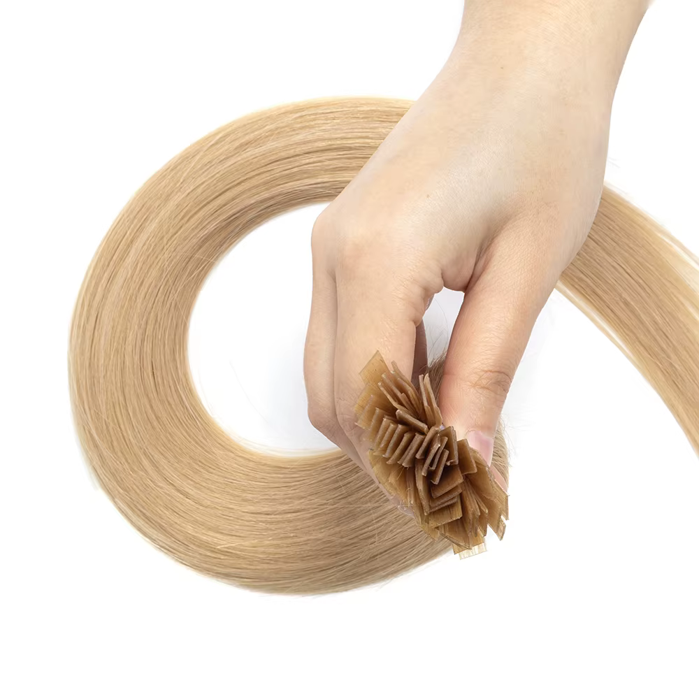 Extensions de cheveux humains blond platine à pointe plate