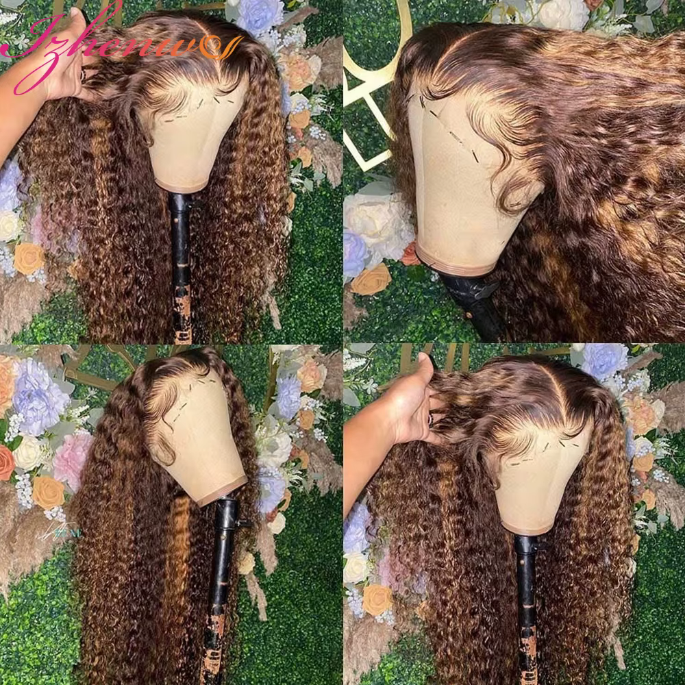 30 pouces HD dentelle mettre en évidence Ombre perruque bouclés couleur cheveux humains 13x6 13x4 vague profonde