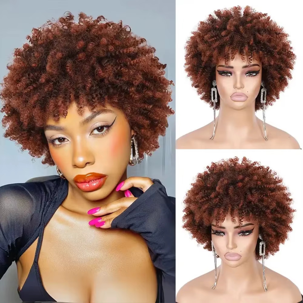 Perruques Afro crépues bouclées avec frange