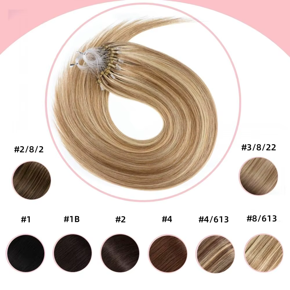 Extensions de cheveux humains 100% naturels à micro-anneaux, tissage droit professionnel avec anneaux pour un look naturel, couleurs 1B-613