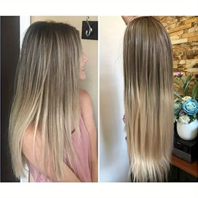 Perruque longue droite balayage brun blond synthétique pour femme, idéale pour le quotidien et la remplacement capillaire