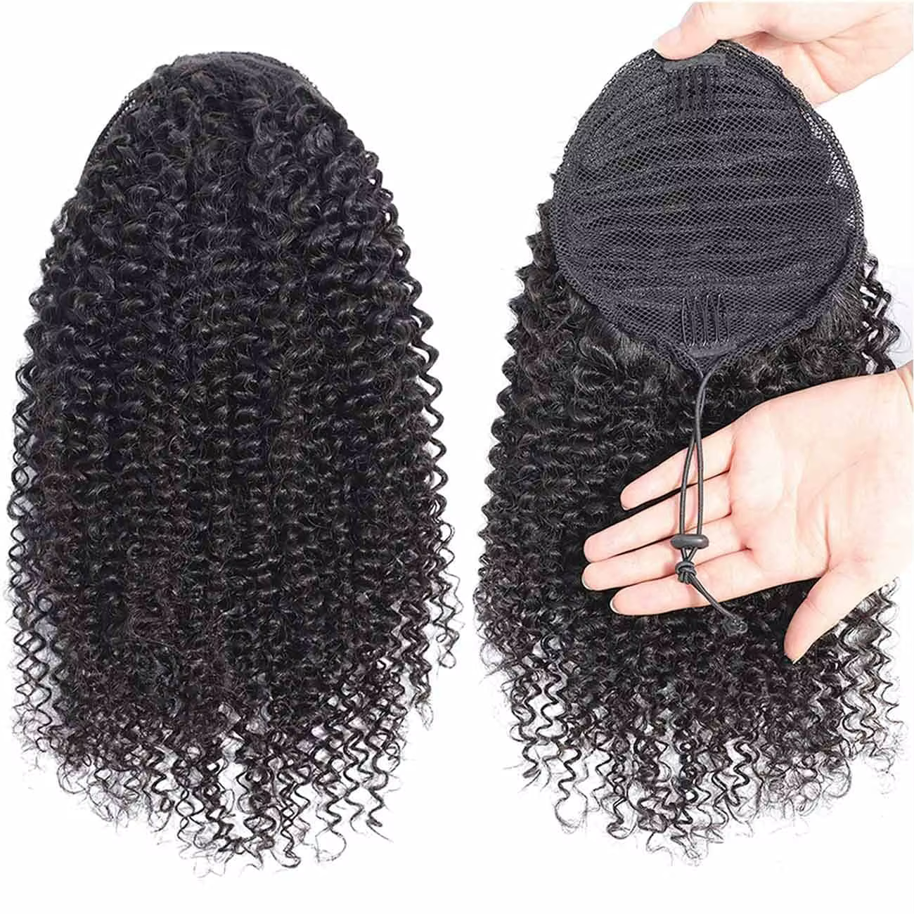 Queue de cheval à cordon en cheveux humains 4C Afro Kinky Curly
