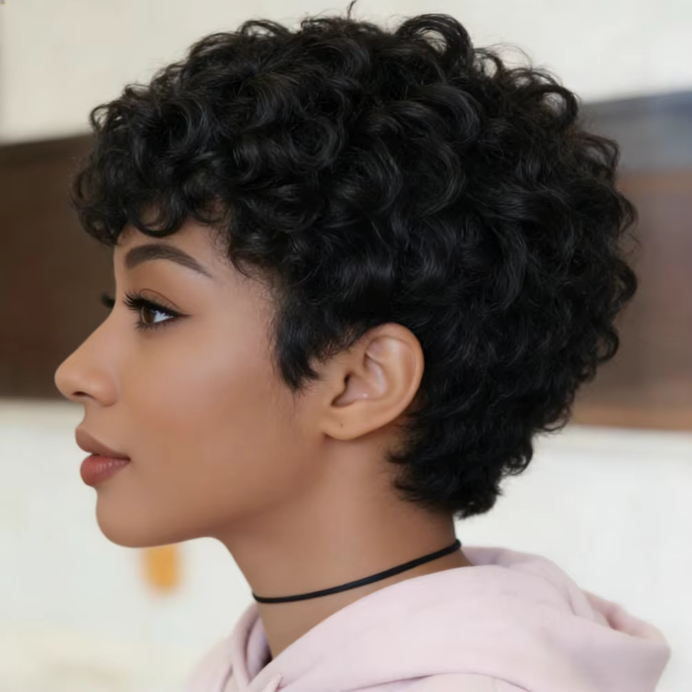 Perruque courte afro bouclée naturelle pour femme
