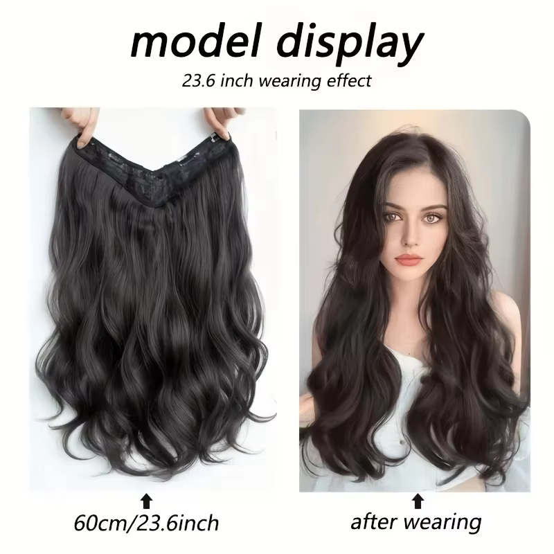 Extensions de cheveux synthétiques invisibles à longues vagues – Look