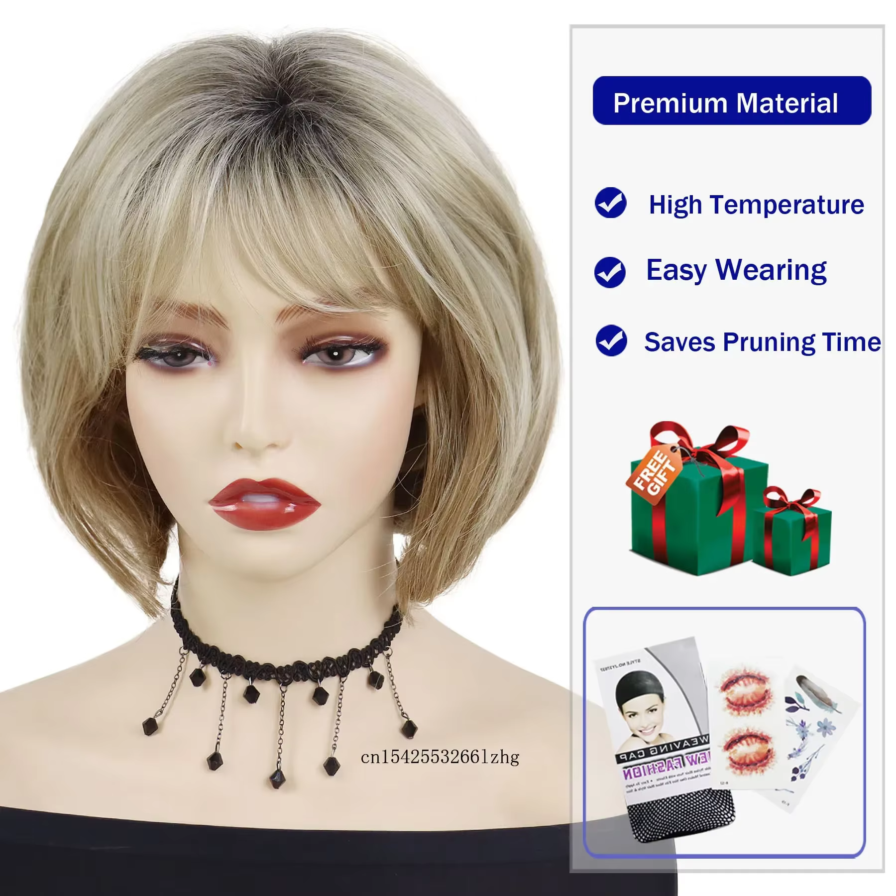 GNIMEGIL synthétique naturel faux cheveux court Bob maman perruques pour femmes couleur Blonde décontracté perruque