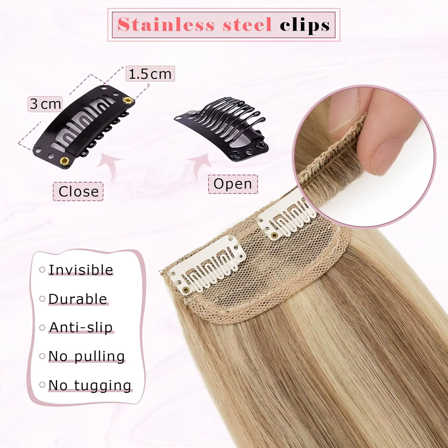 Extensions à clipser en cheveux humains véritables - 5 pièces