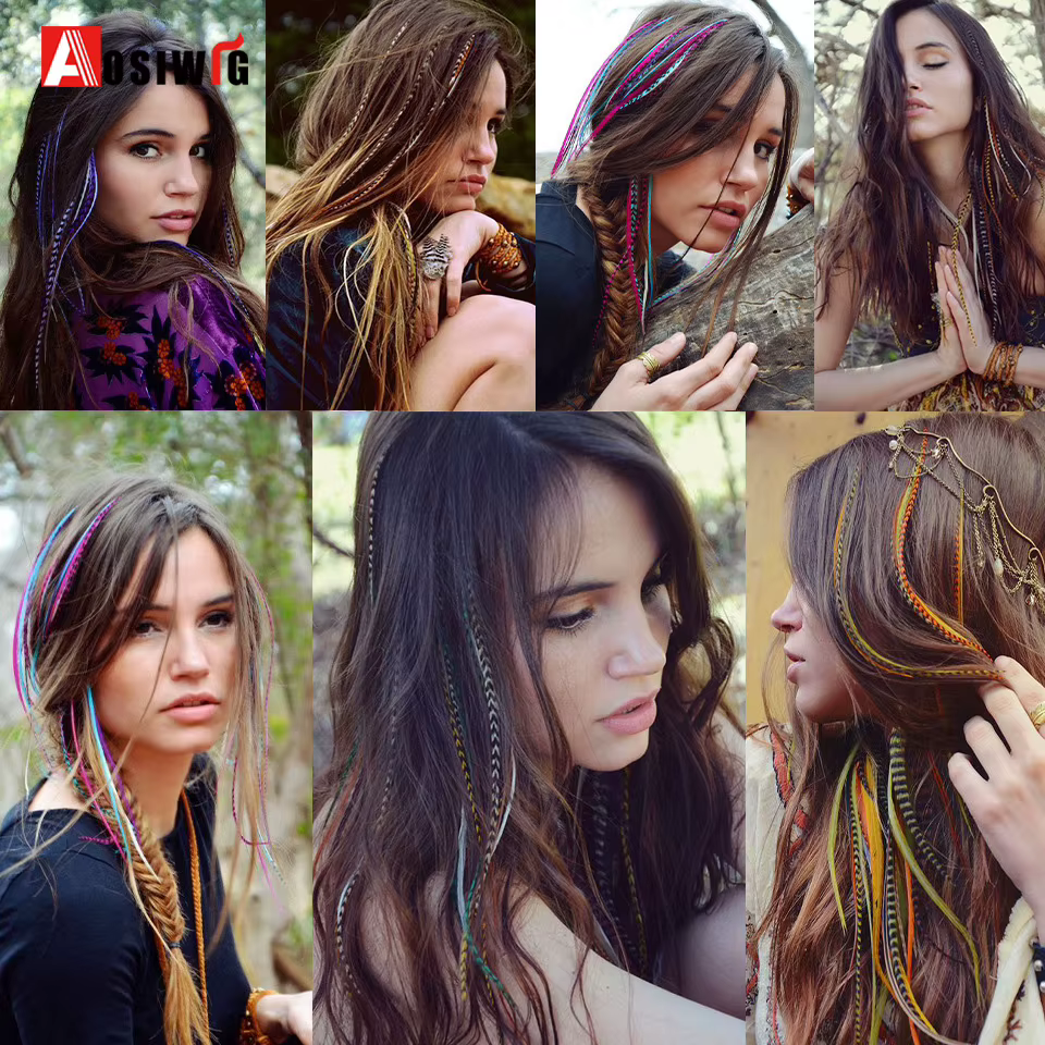 AOSISynthetic-Extensions de cheveux en plumes