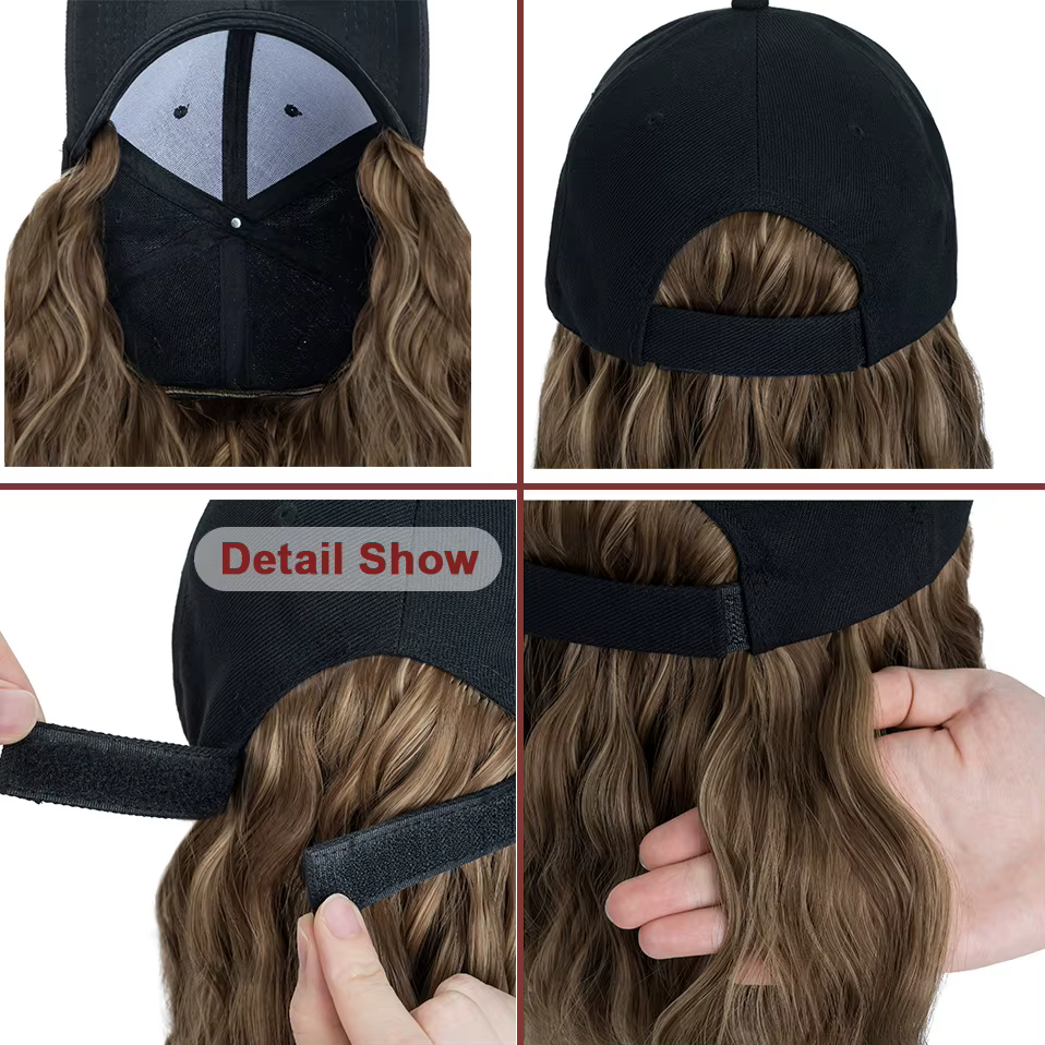 Benehair chapeau perruque pour femmes 8 pouces vague casquette de baseball