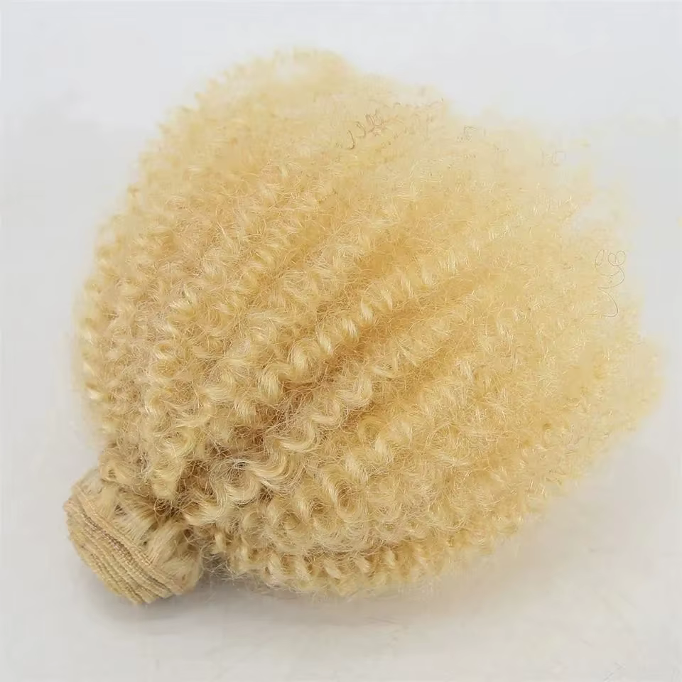 613 couleur Blonde Afro crépus bouclés Extensions de cheveux humains tissage 100% non transformés