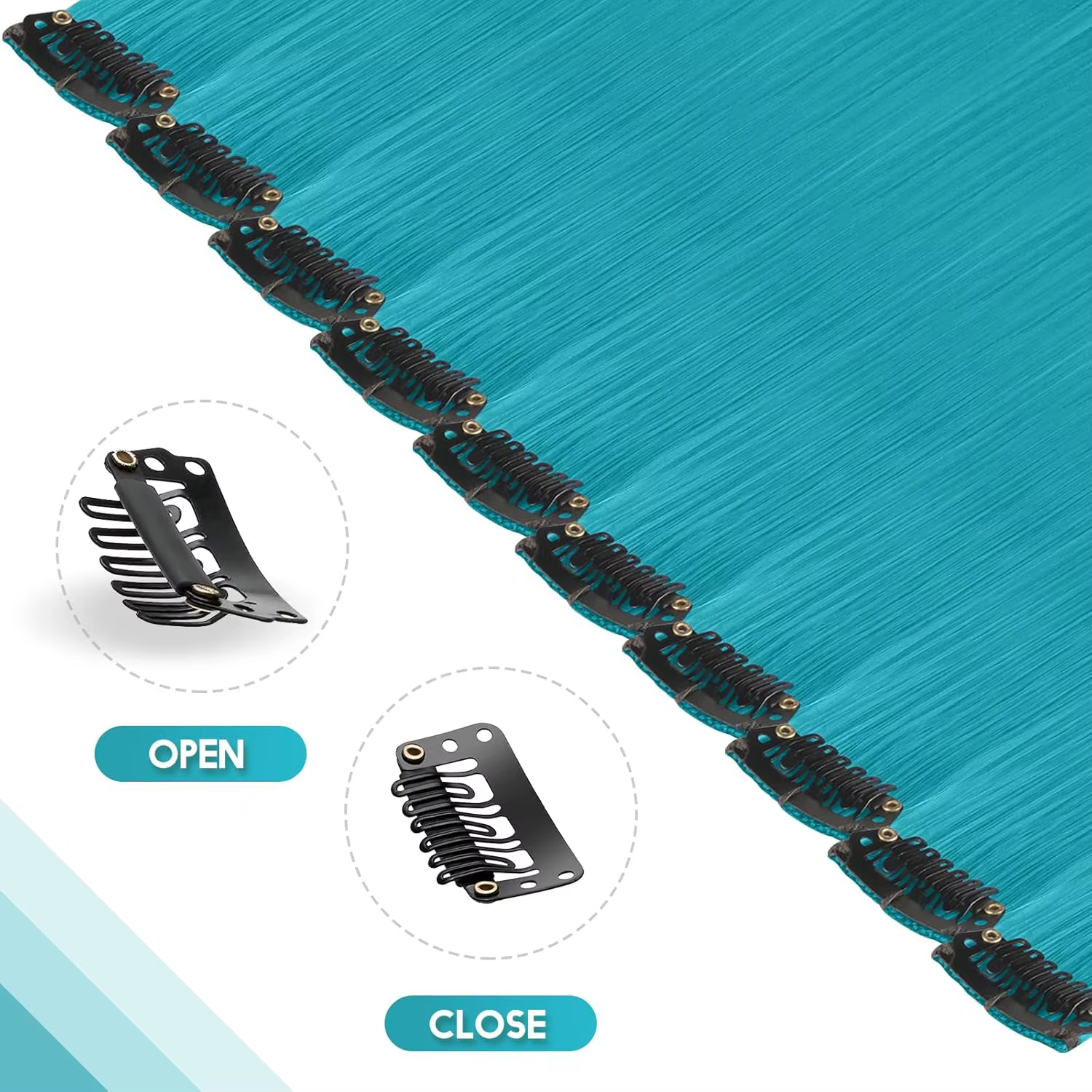 12 pièces Extensions de cheveux bleu sarcelle à clips