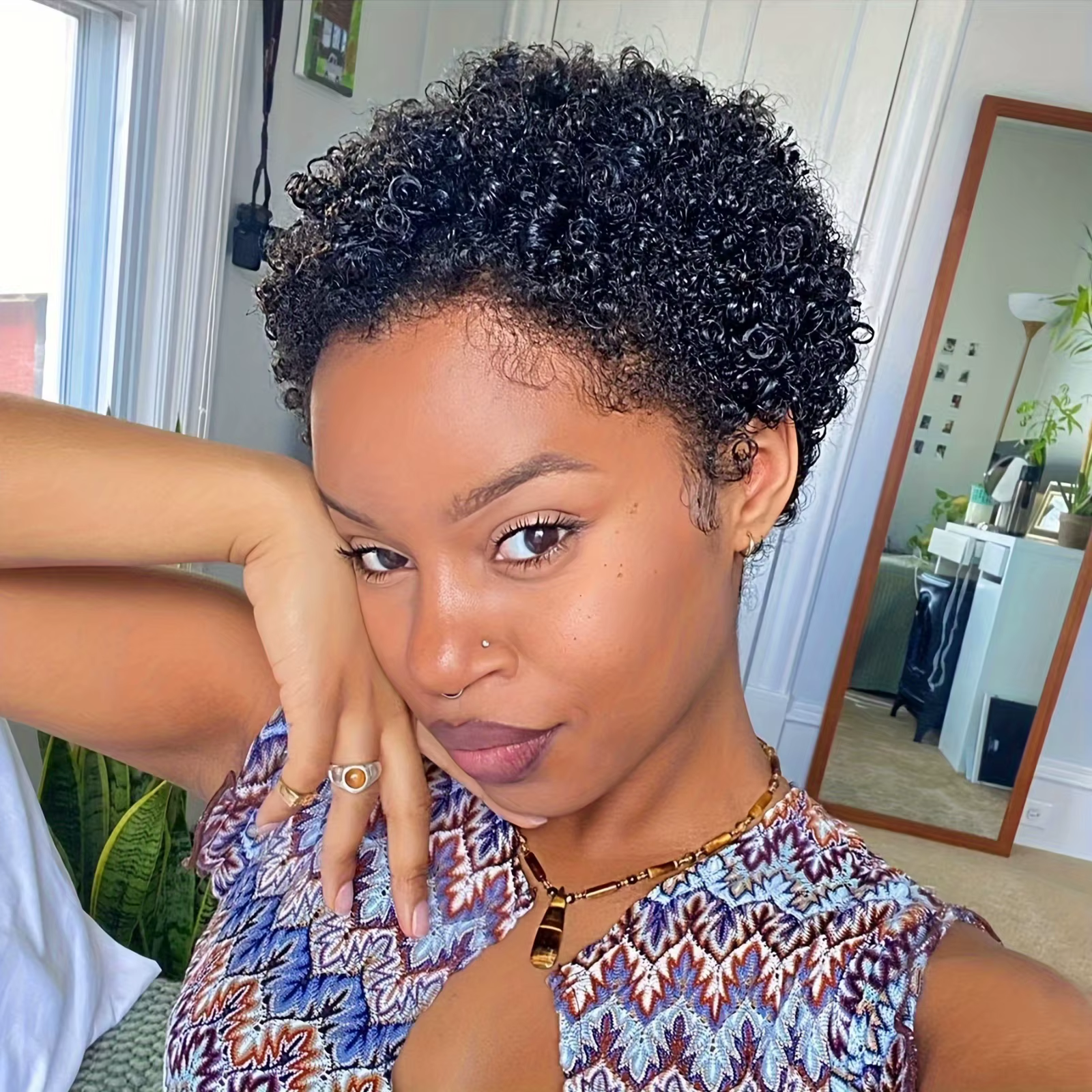 Perruques courtes afro bouclées en cheveux humains pour femmes