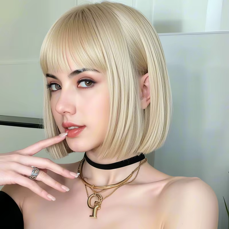 Blonde bangs wig 12 inches