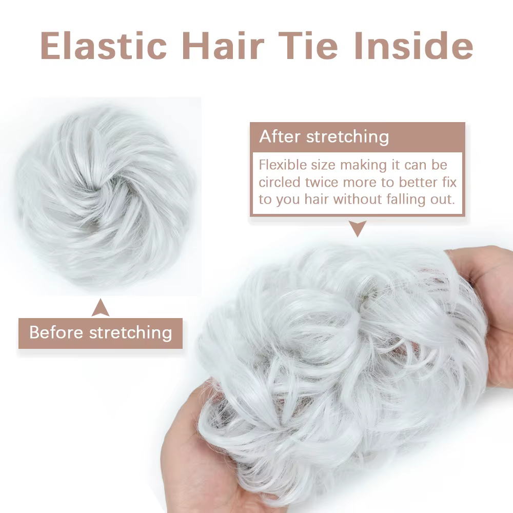 AZQUEEN Chignon en désordre Extension de cheveux bande élastique synthétique vague bouclée
