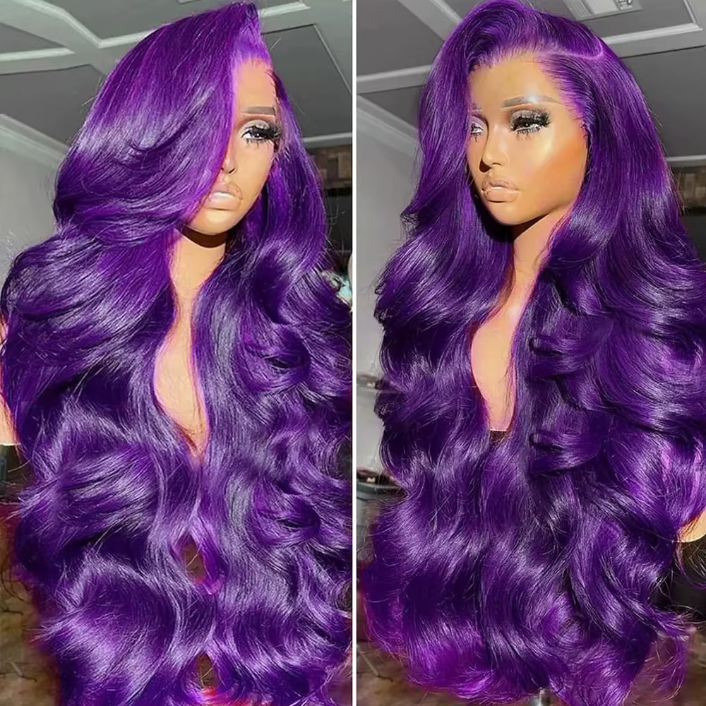 Perruque violette longue bouclée naturelle ondulée pour femmes
