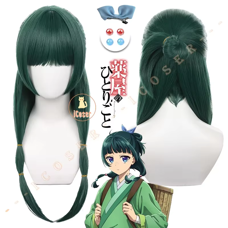 Maomao Cosplay perruque Anime l'apothicaire journaux vert foncé cheveux longs bleu arc chapeaux Kusuriya pas de Hitorigoto Halloween femmes