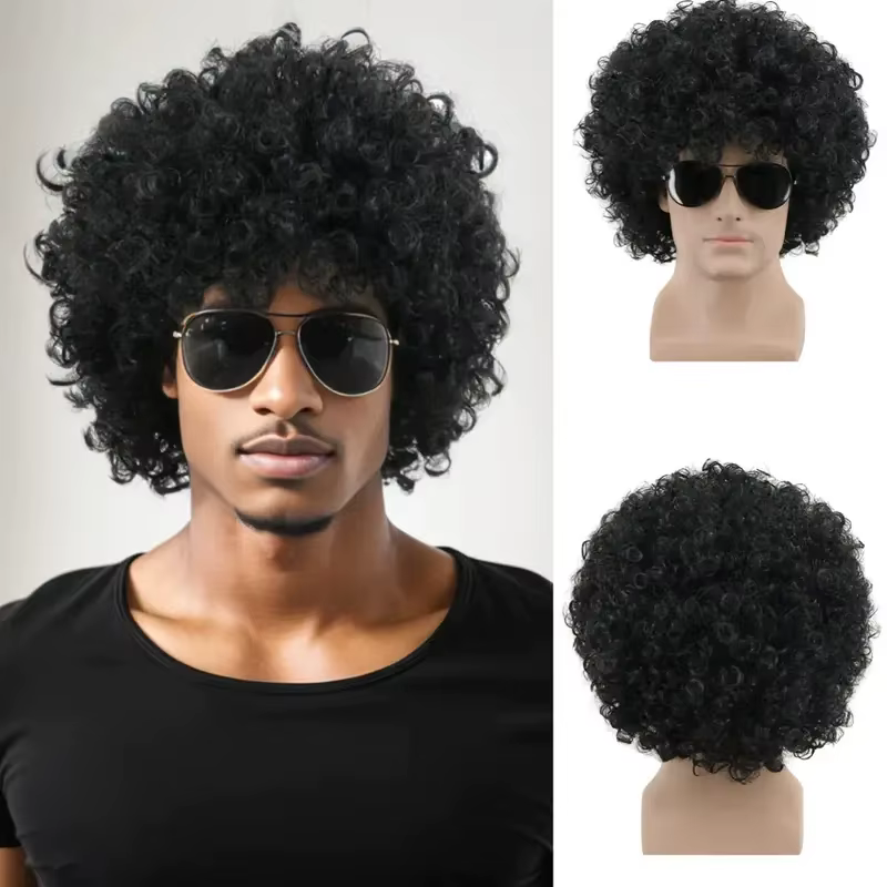 Perruque courte bouclée noire de style africain