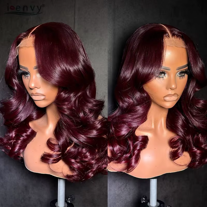 Perruque Lace Front Wig Body Wave Naturelle Bouclée Bordeaux