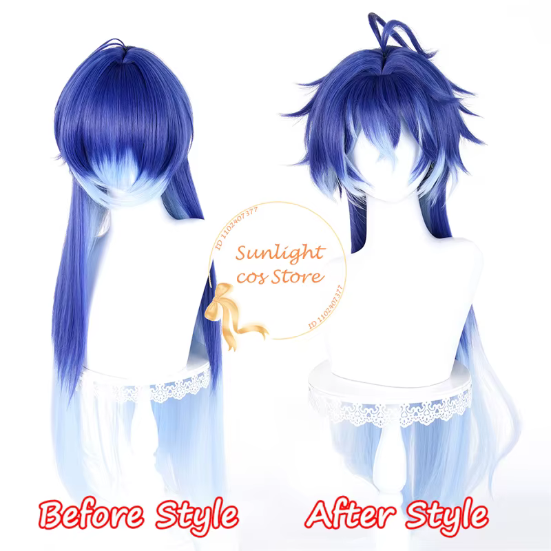 Flins Cosplay perruque 85 cm bleu dégradé perruques résistant à la chaleur cheveux synthétiques Kiryl Chudomirovich