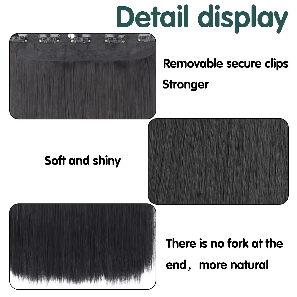 MERISIHAIR cheveux synthétiques longs raides 5 Clips Extensions Clips en Fiber haute température postiche noir brun