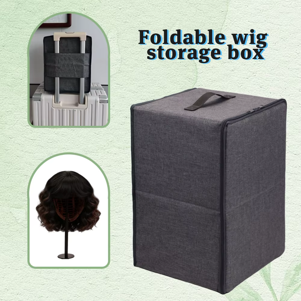 Boîte d'emballage de luxe pour perruques, boîte de rangement pliable pour perruques avec poignée supérieure, étui de voyage portable pour perruques, boîtes anti-poussière pour cheveux, emballage pour