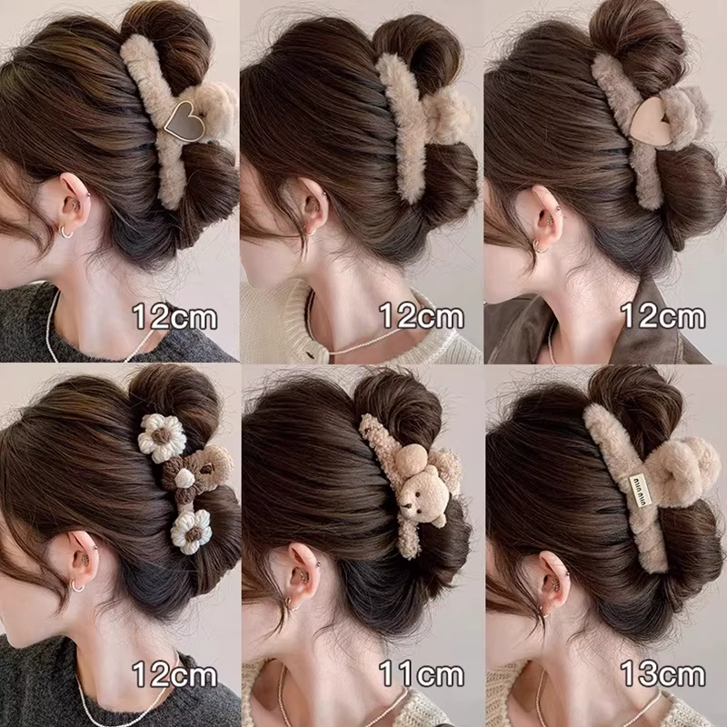 Pince à cheveux en peluche d'hiver pour femmes et filles