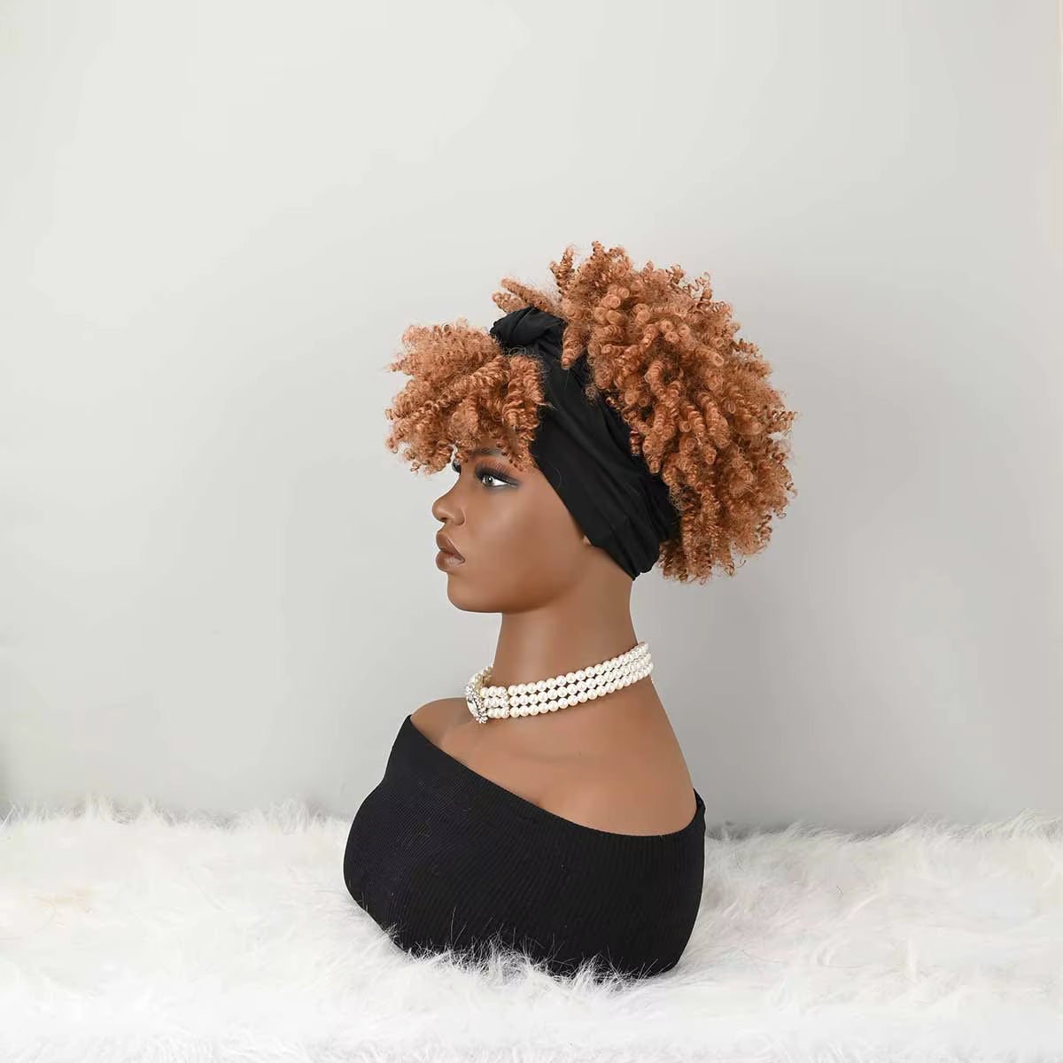Perruque bandeau bouclée avec frange pour femme
